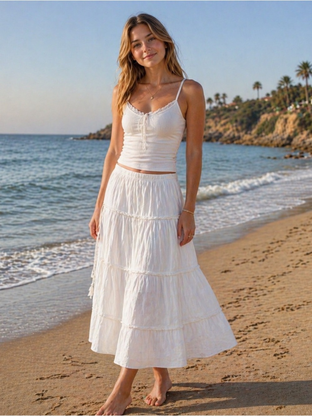 Max Studio White Tiered Maxi Skirt - Lightweight Beach Midi